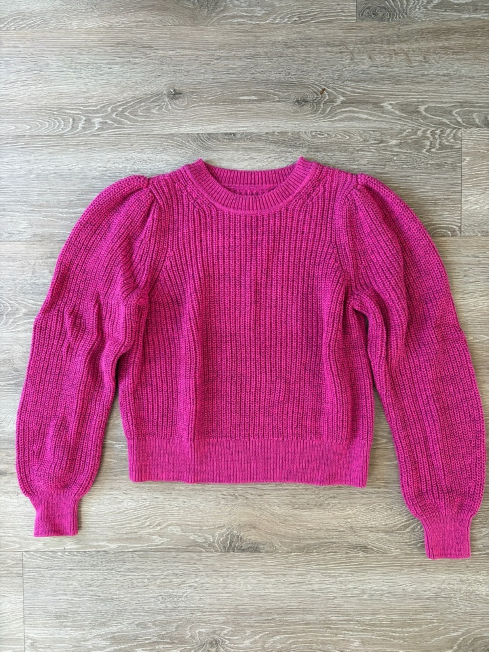 GAP Bright Pink Puff Sleeve Crewneck Sweater